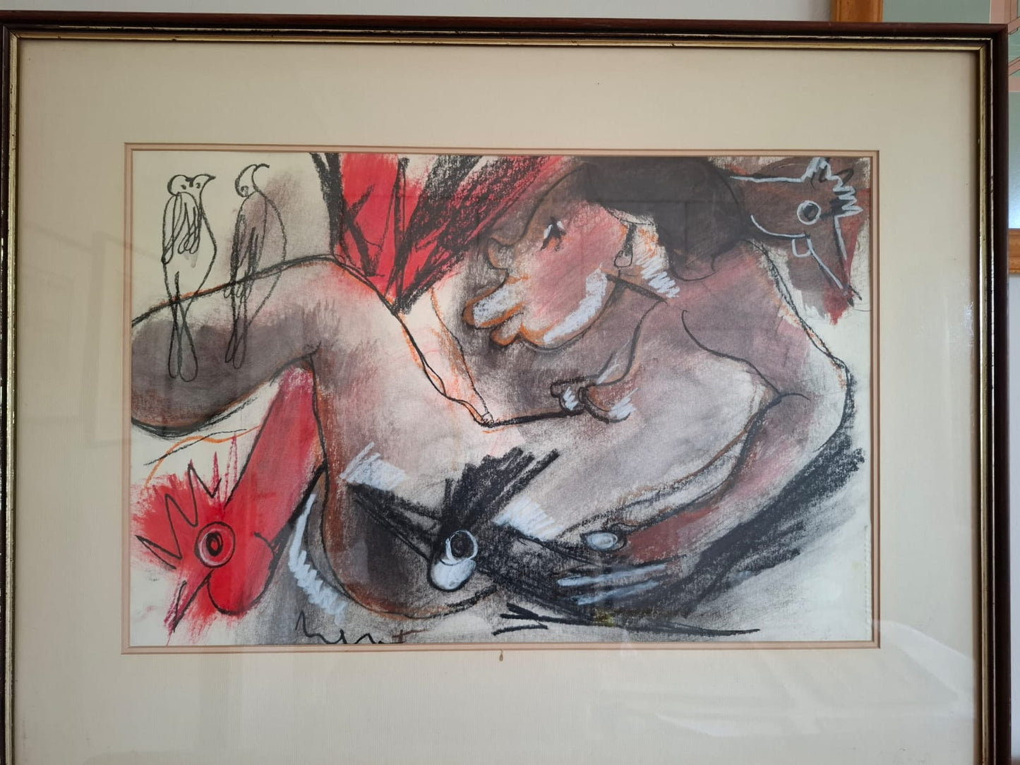 Reclining nude with chicken