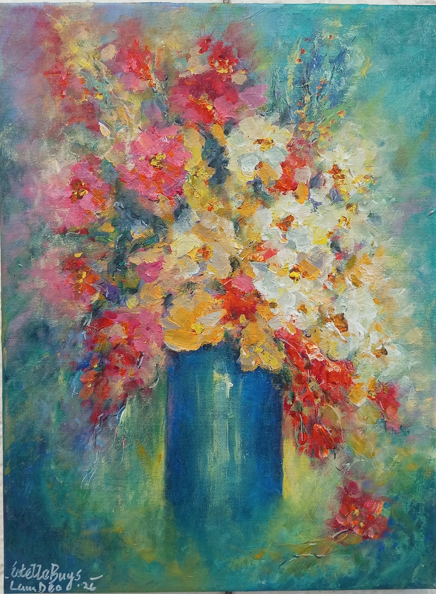 Blomme in Blou Pot (Flowers in Blue Vase)
