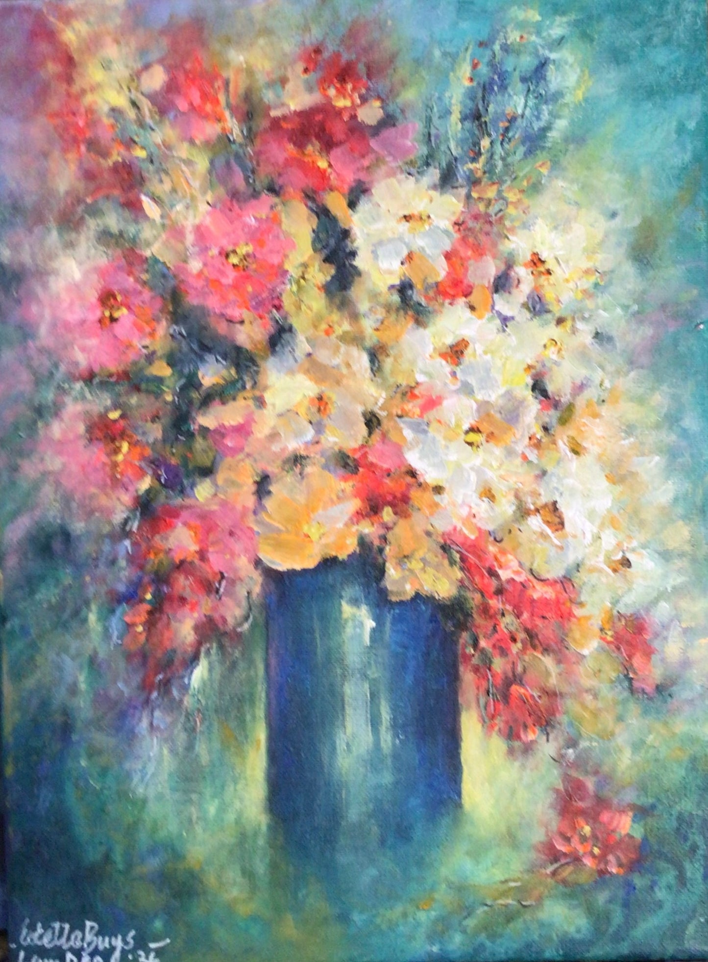 Blomme in Blou Pot (Flowers in Blue Vase)