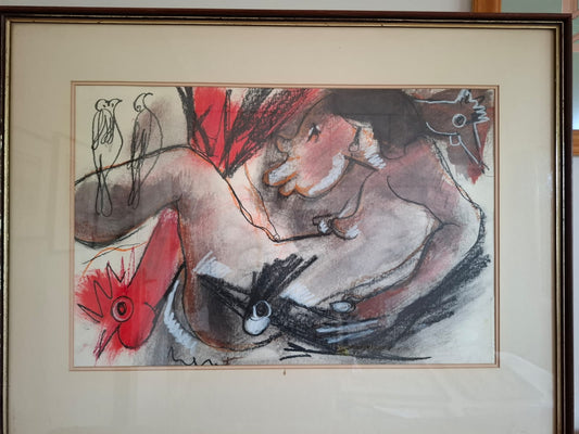 Reclining nude with chicken