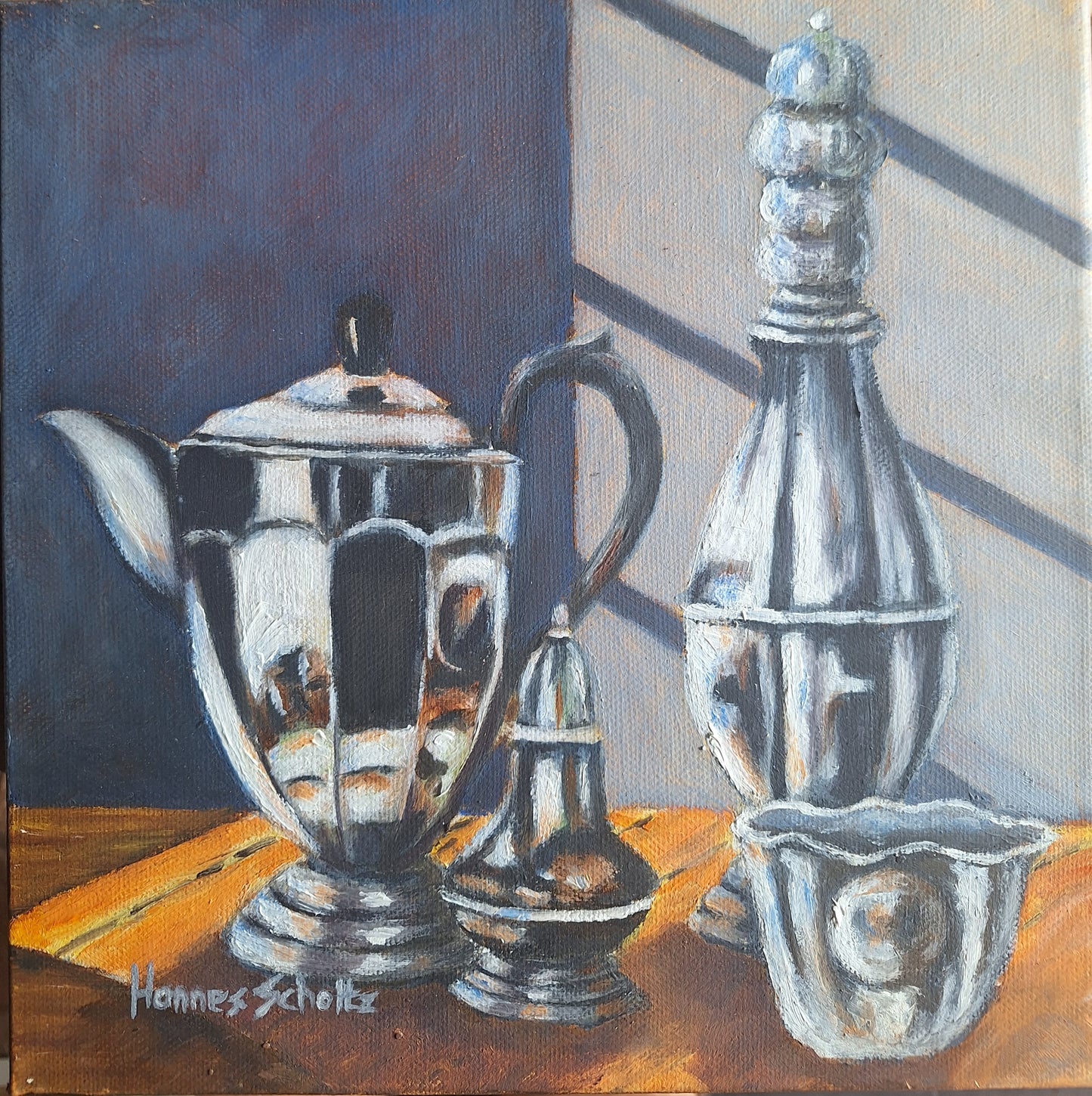 Silver Pots with orange cloth