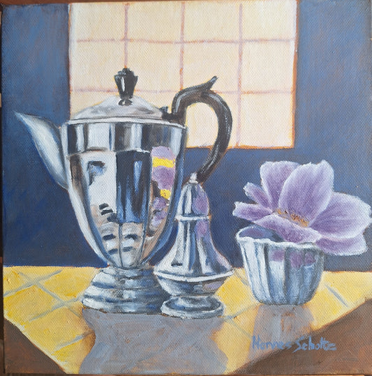 Silver Pots with Purple Flower