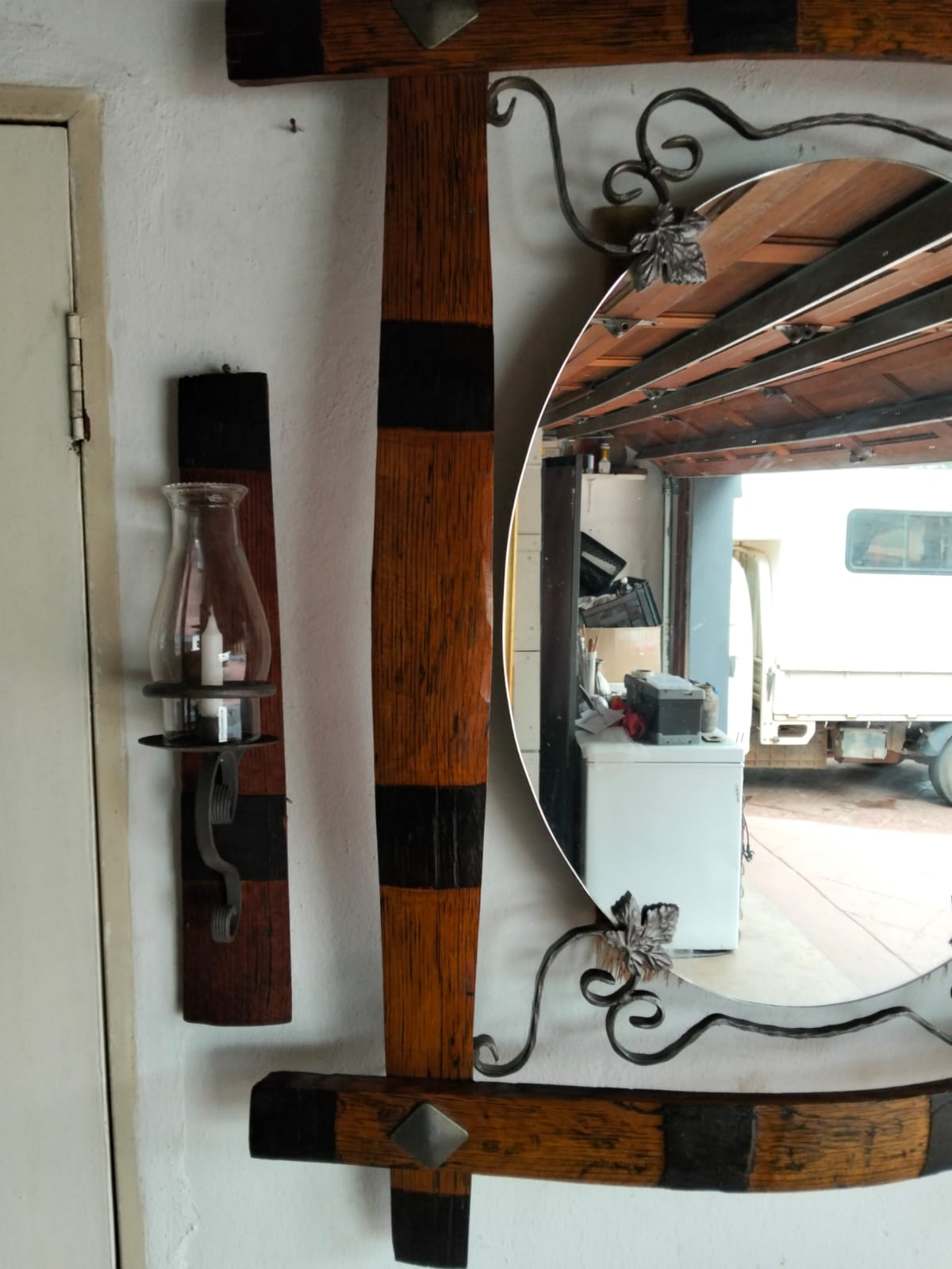 Oak Wine Barrel Reflections - Mirror and Candles